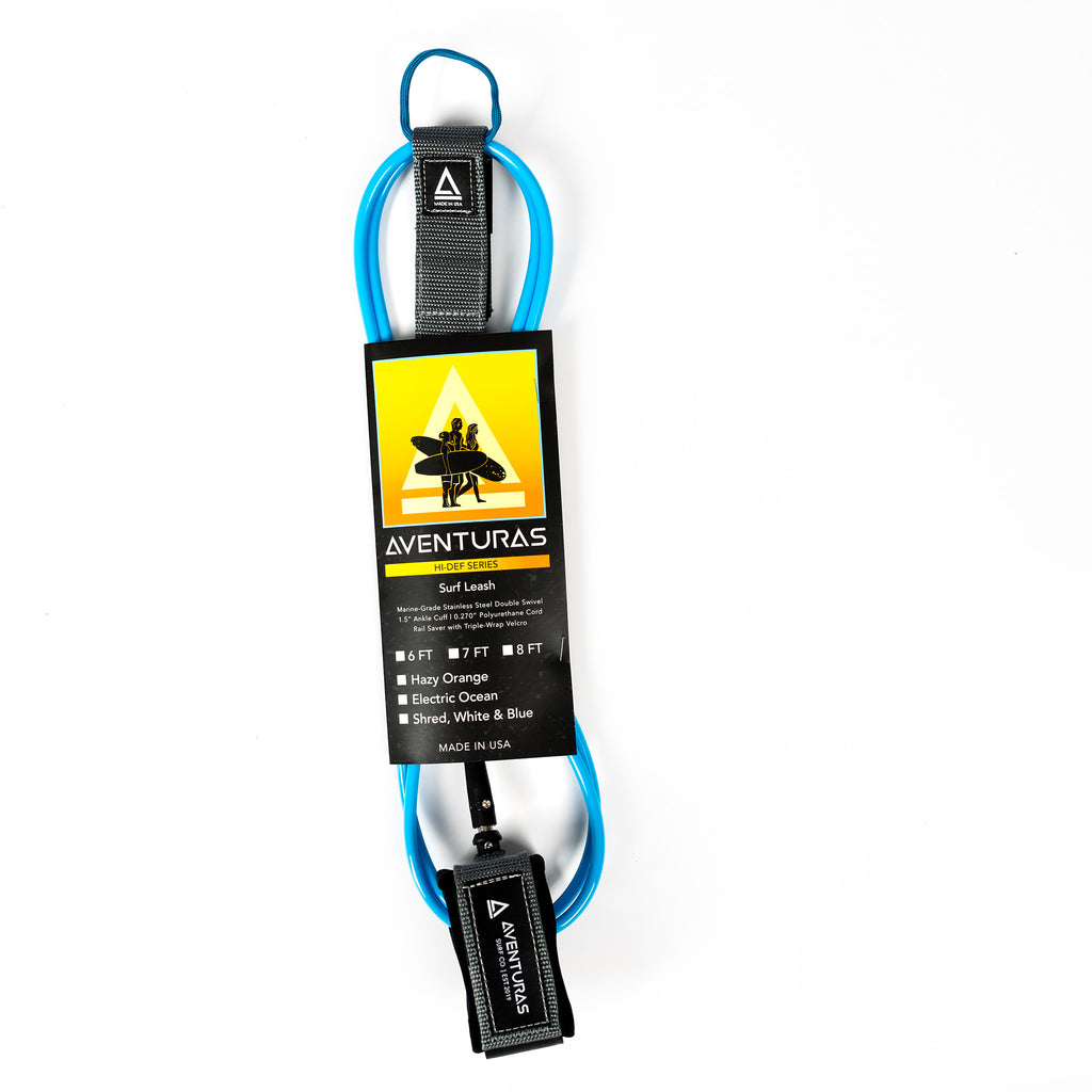 HD Surf Leash, 6 FT, Electric Ocean