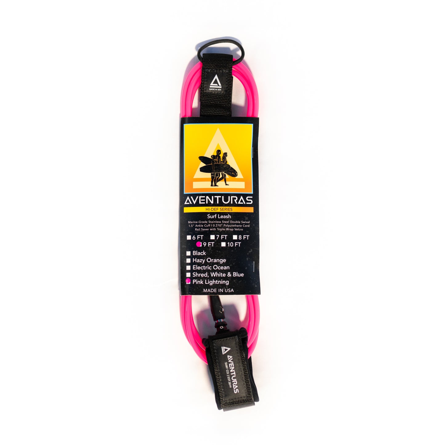 HD Surf Leash, 9 FT, Pink Lightning